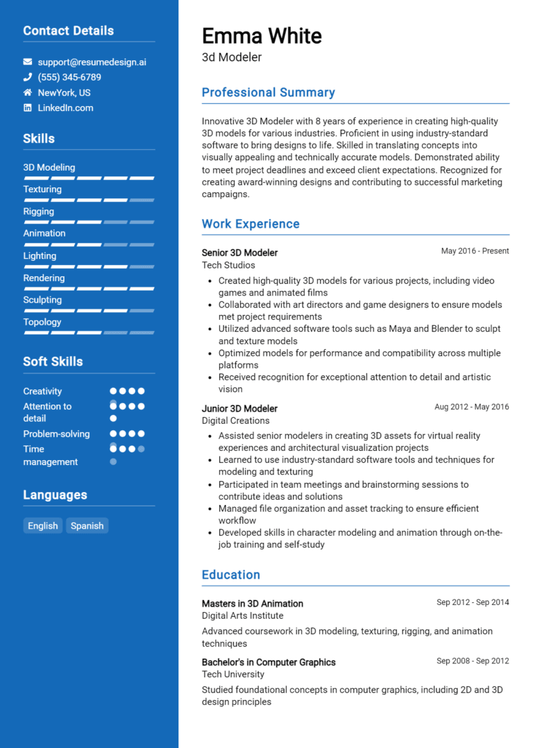 14 3d Modeler Resume Examples And Templates for 2025: Expert Tips