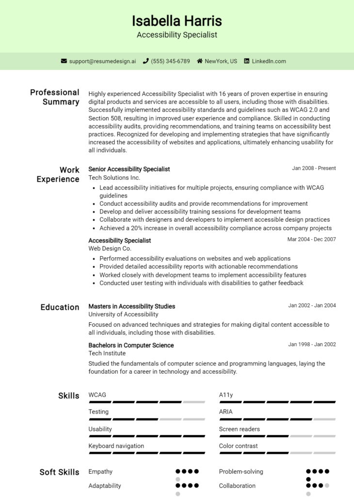 Accessibility Specialist Resume Example