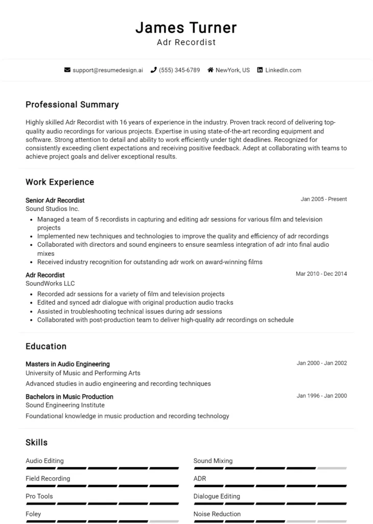 Adr Recordist Resume Example