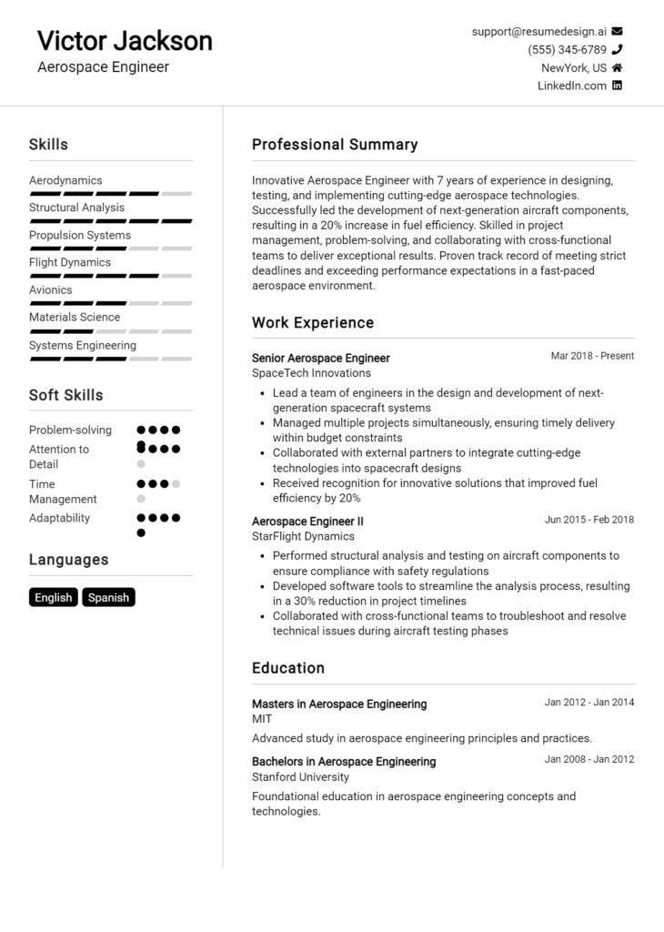 Aerospace Engineer Resume Example