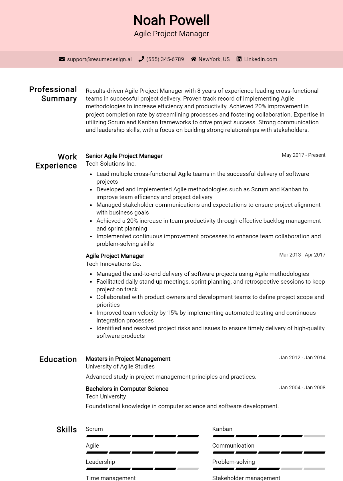 Agile Project Manager Resume Example