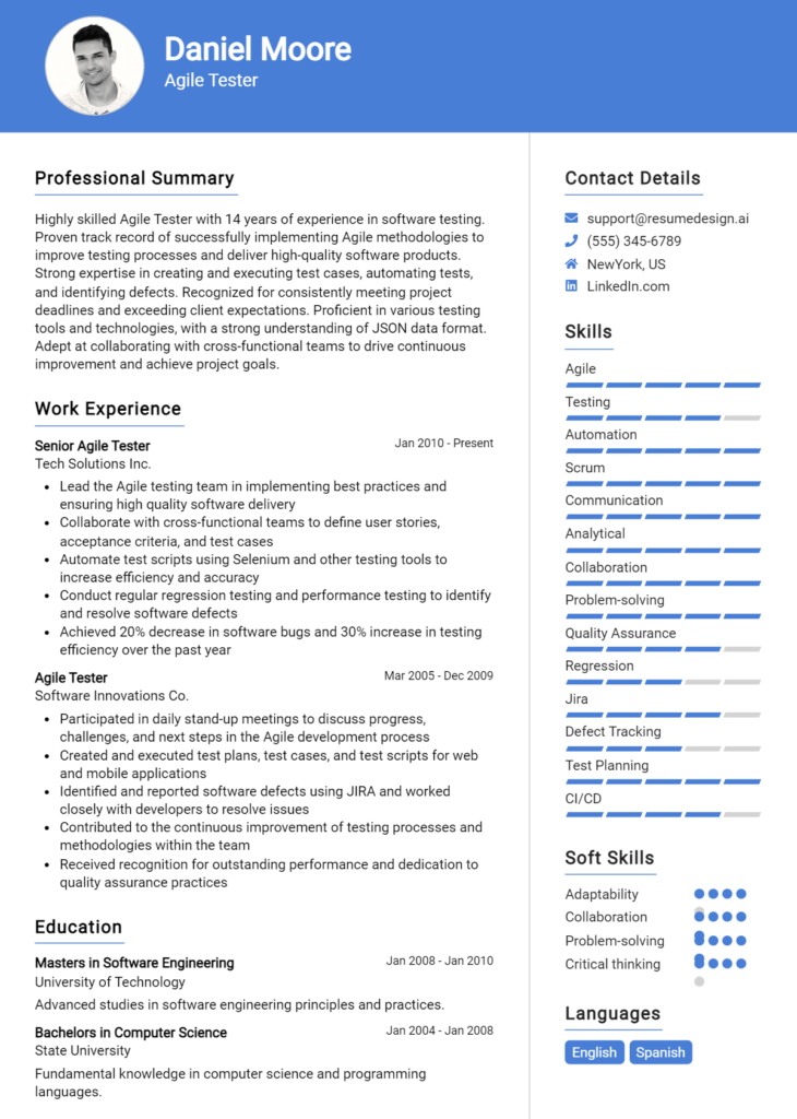 Agile Tester Resume Example