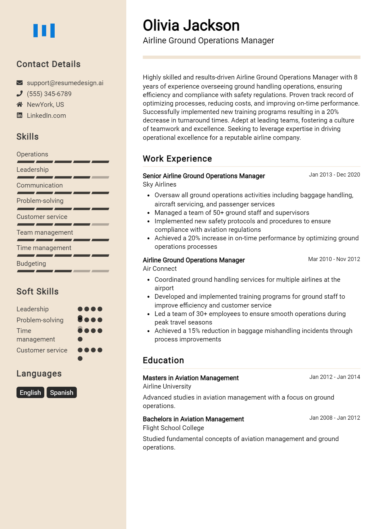 Airline Ground Operations Manager Resume Example