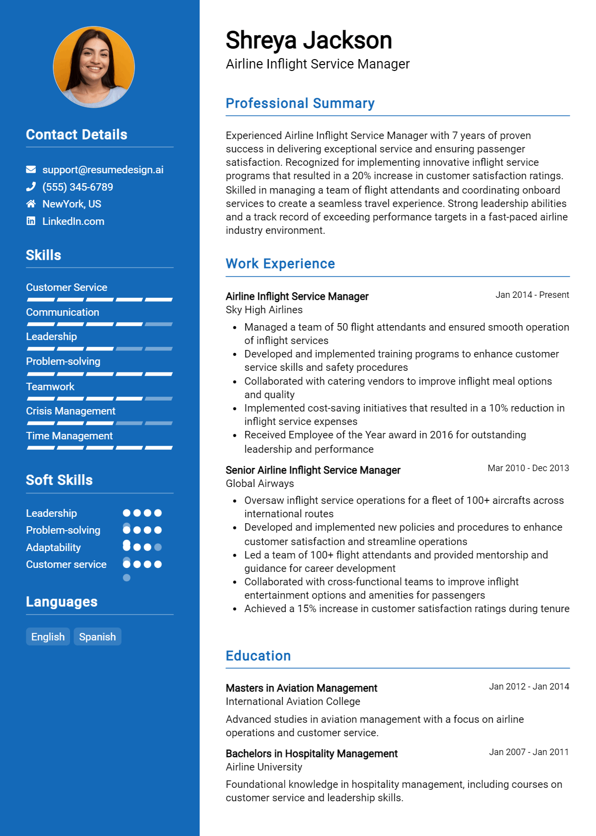 Airline Inflight Service Manager Resume Example