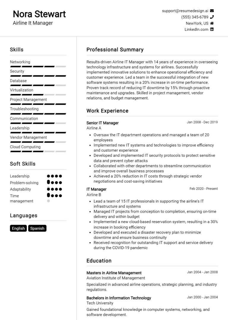 18 Airline IT Manager Resume Examples And Templates for 2025