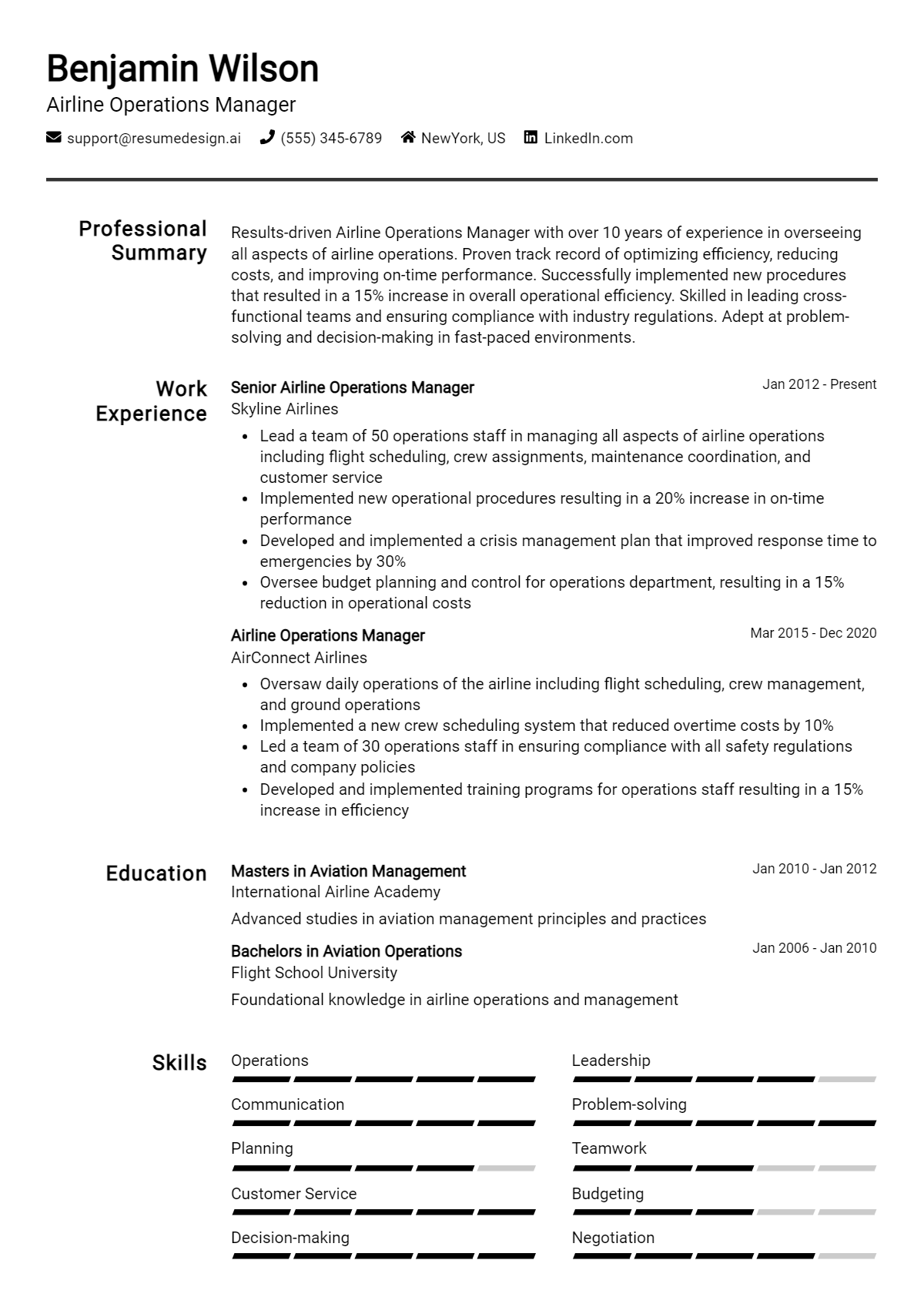 Airline Operations Manager Resume Example