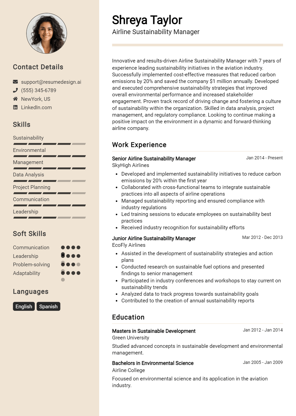 Airline Sustainability Manager Resume Example