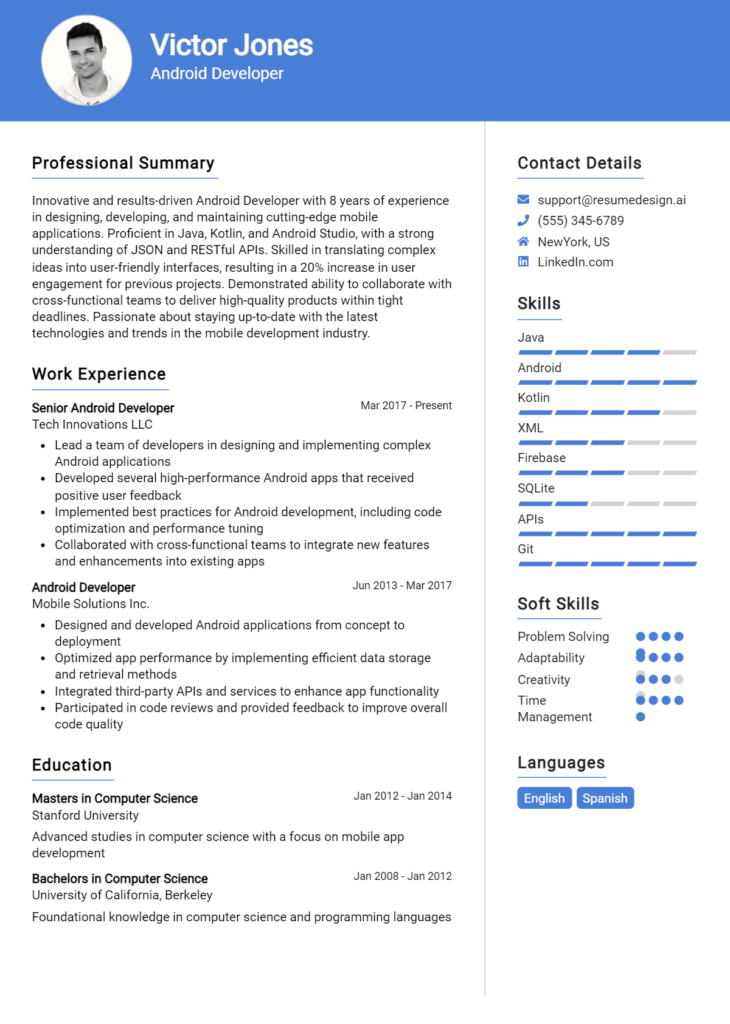 Android Developer Resume Example