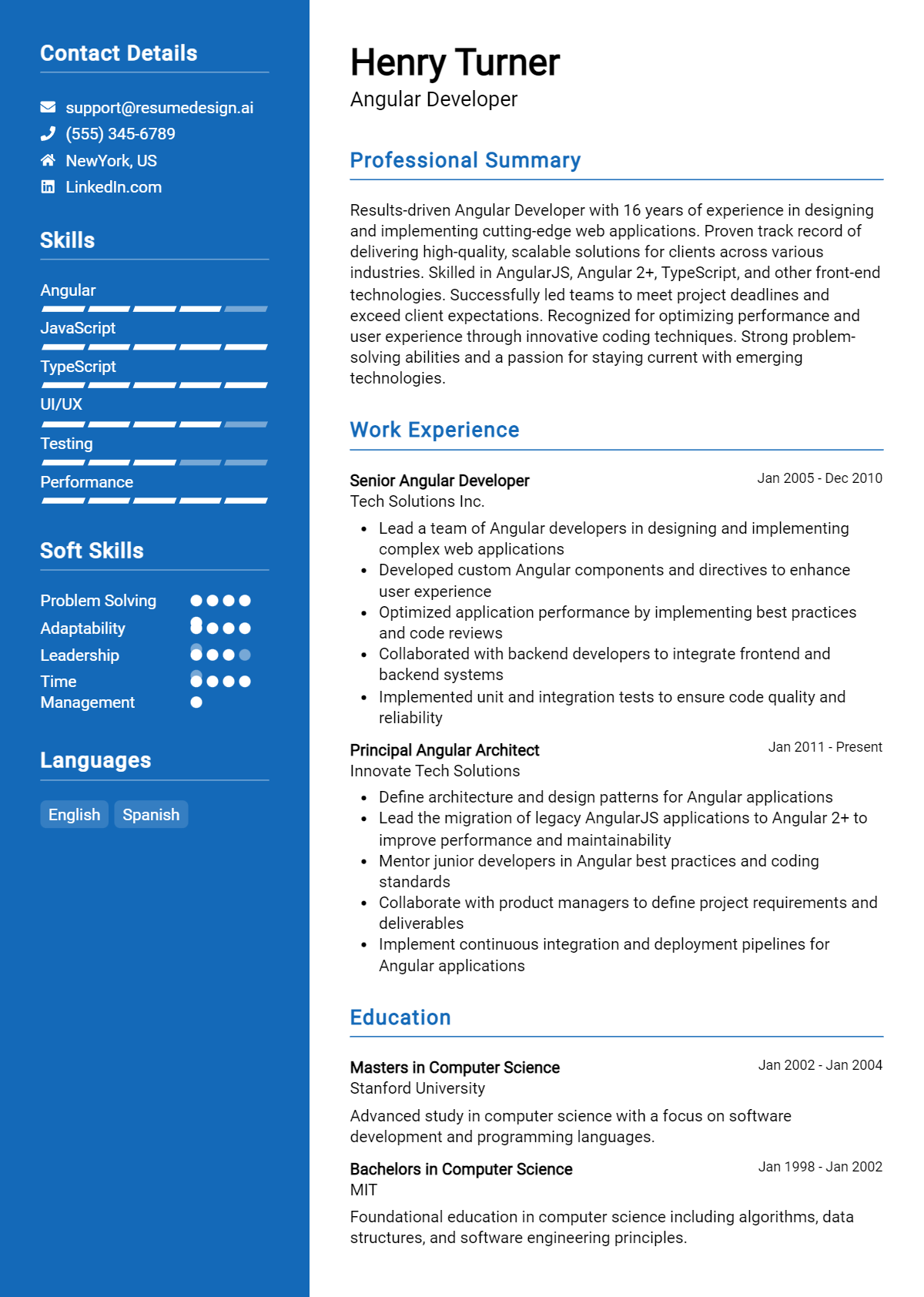 Angular Developer Resume Example