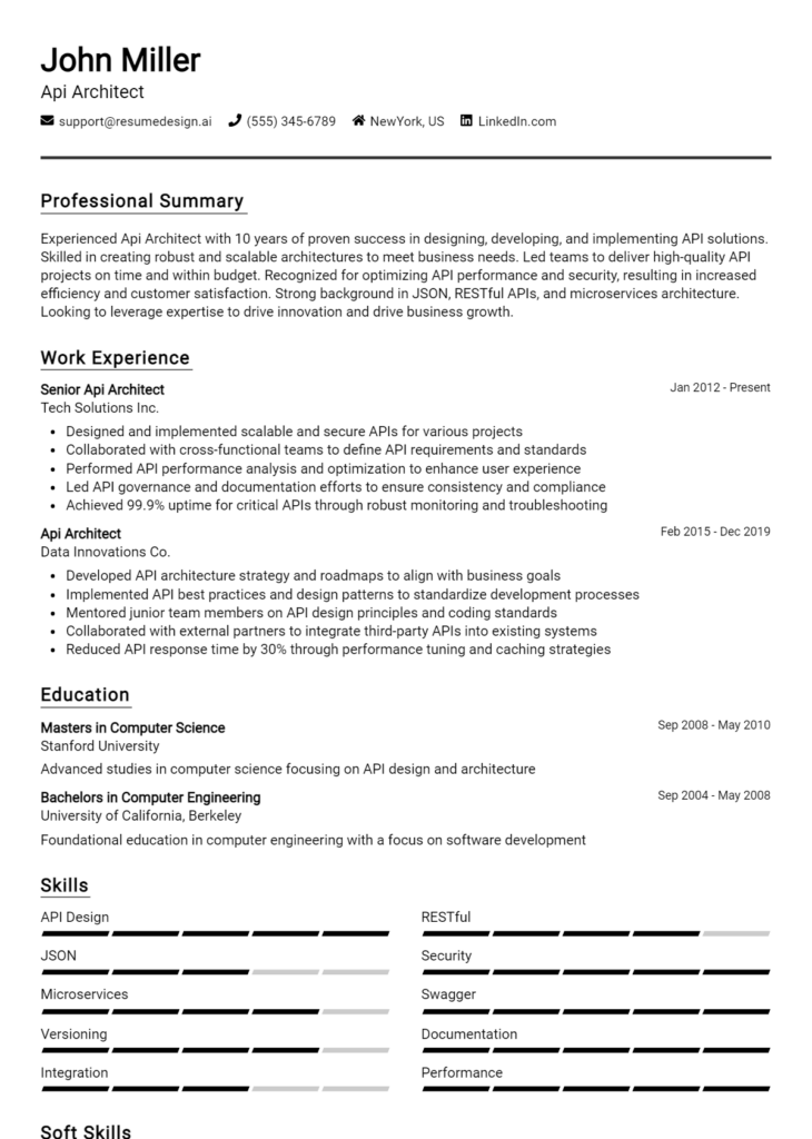 Api Architect Resume Example