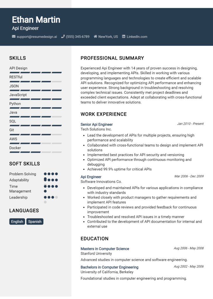 Api Engineer Resume Example