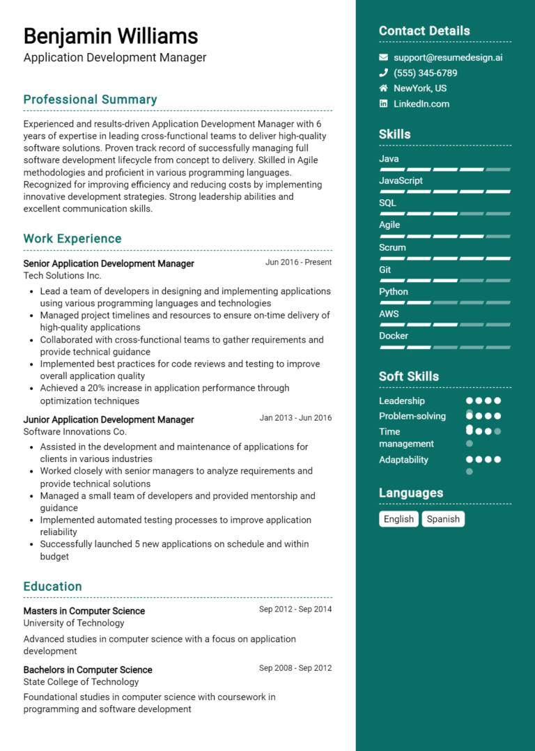 16 Application Development Manager Resume Examples And Templates for 2025