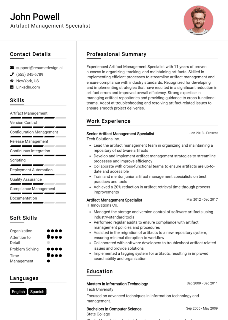 22 Artifact Management Specialist Resume Examples And Templates for 2025