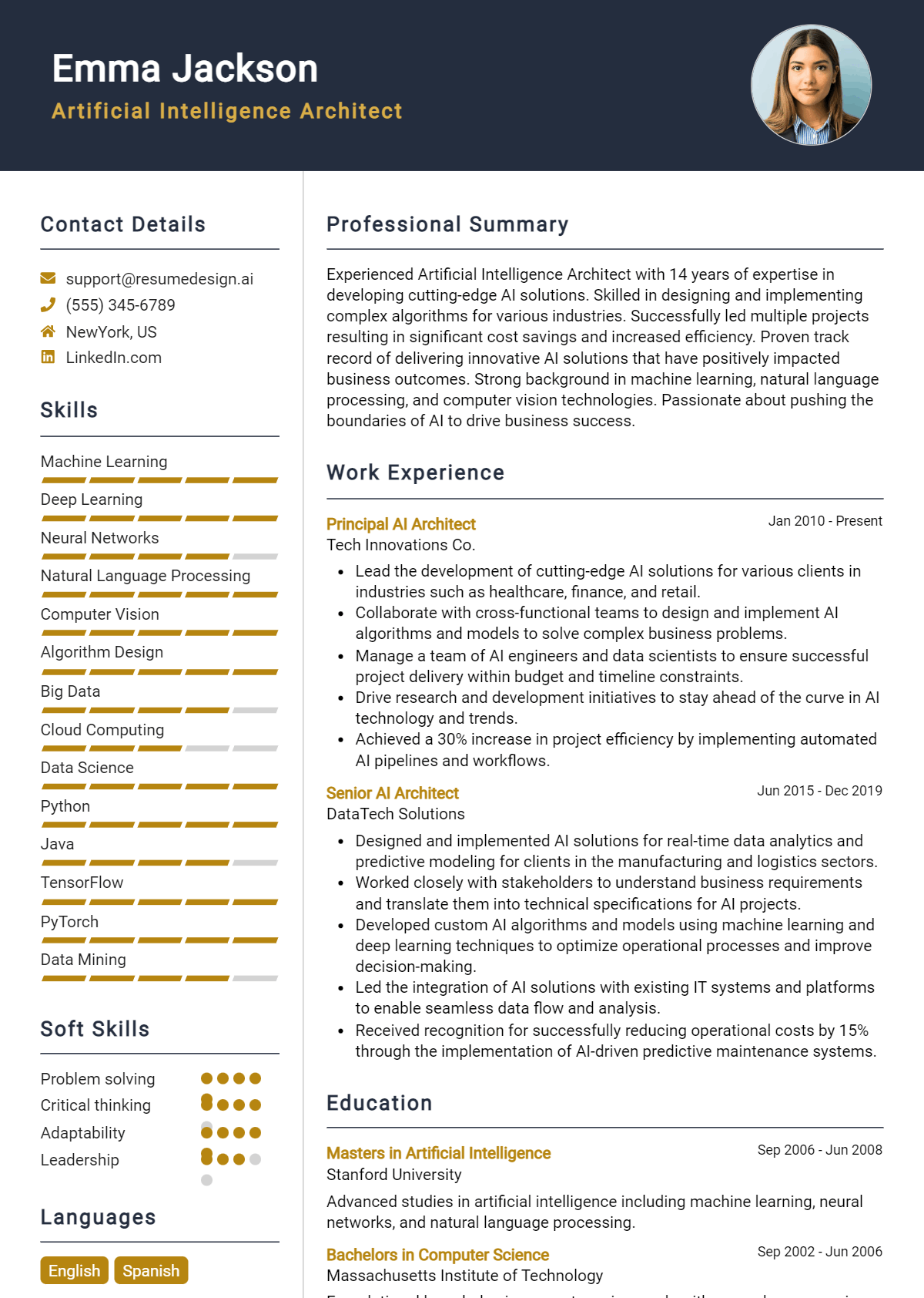 Artificial Intelligence Architect Resume Example