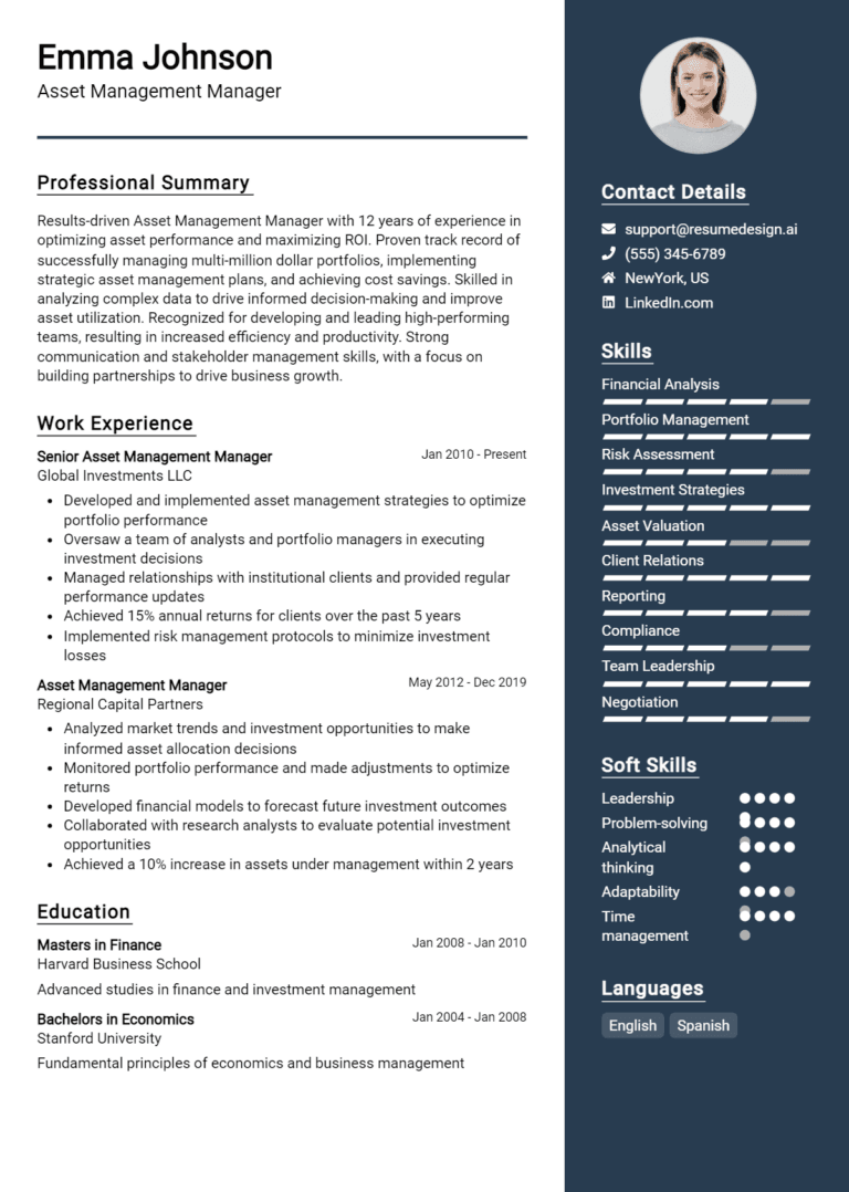 17 Asset Management Manager Resume Examples And Templates for 2025 (Downloadable)