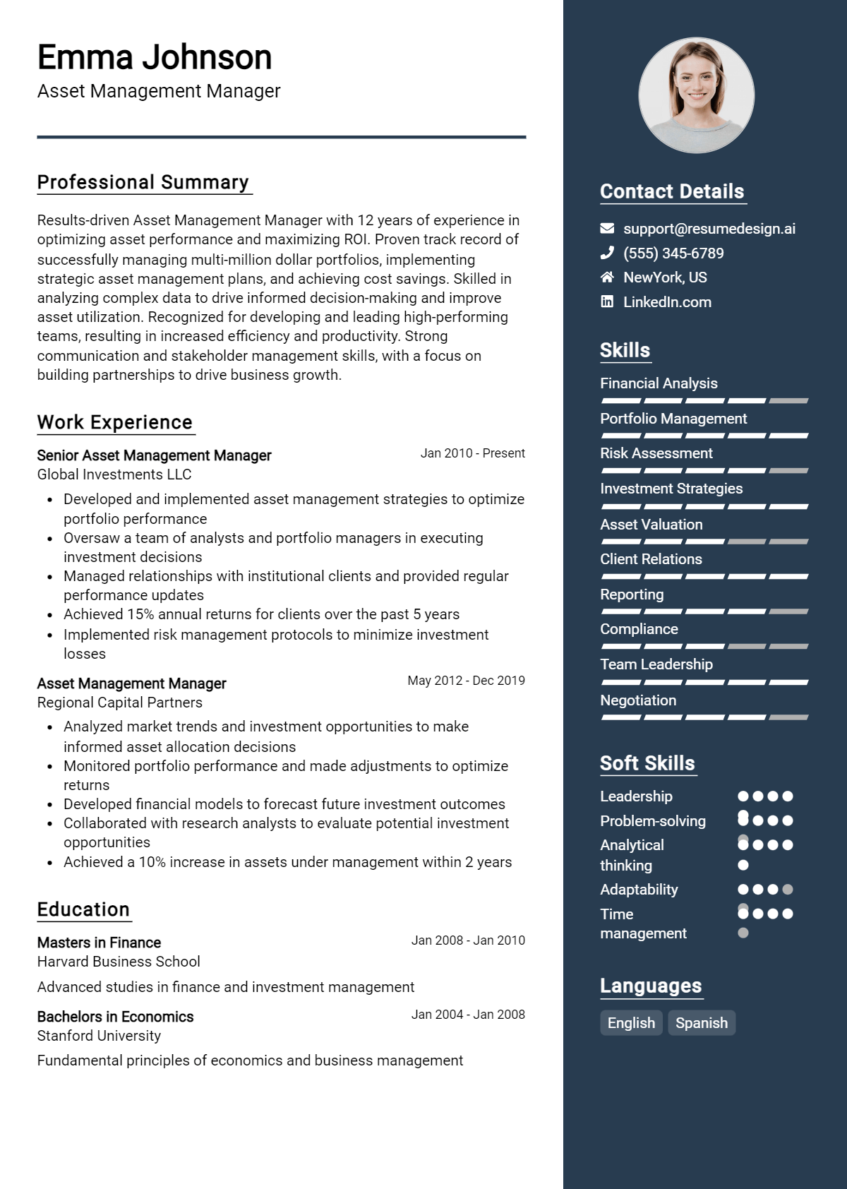 Asset Management Manager Resume Example