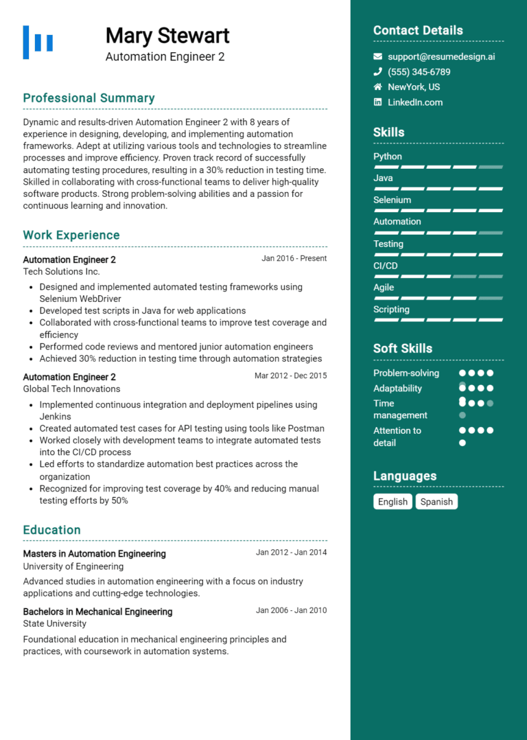 20 Automation Engineer Resume Examples And Templates for 2025