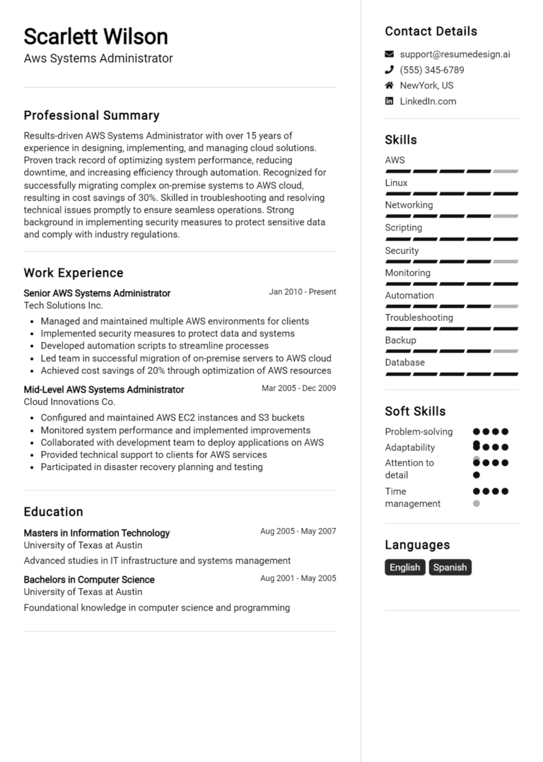 24 AWS Systems Administrator Resume Examples And Templates for 2025