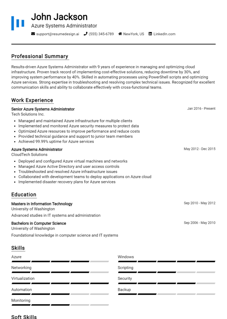 Azure Systems Administrator Resume Example