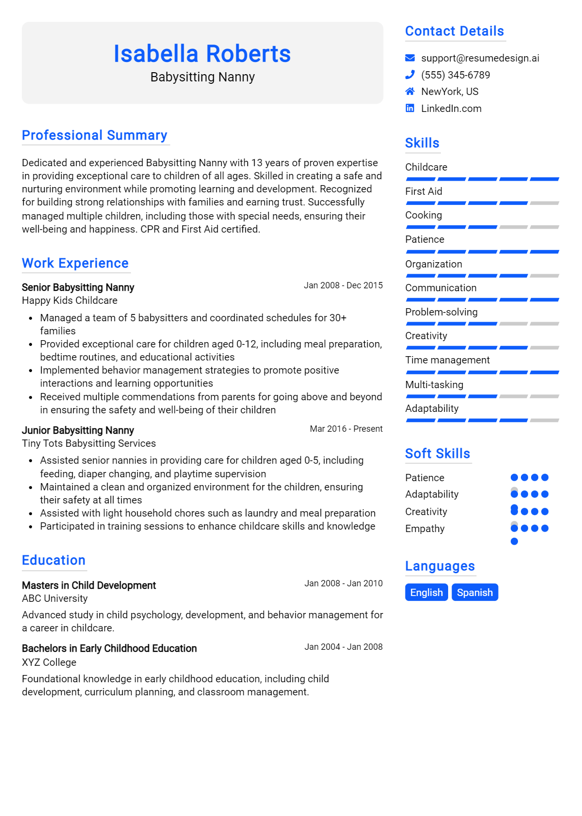 Babysitting Nanny Resume Example