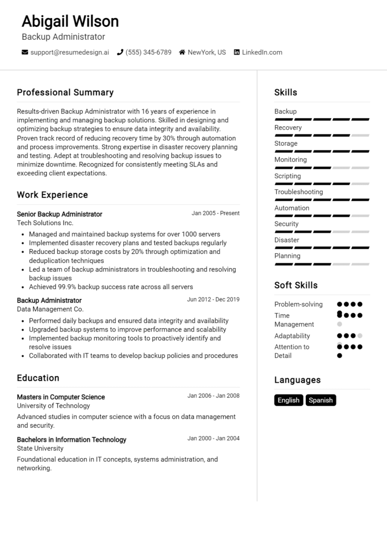 24 Backup Administrator Resume Examples And Templates for 2025