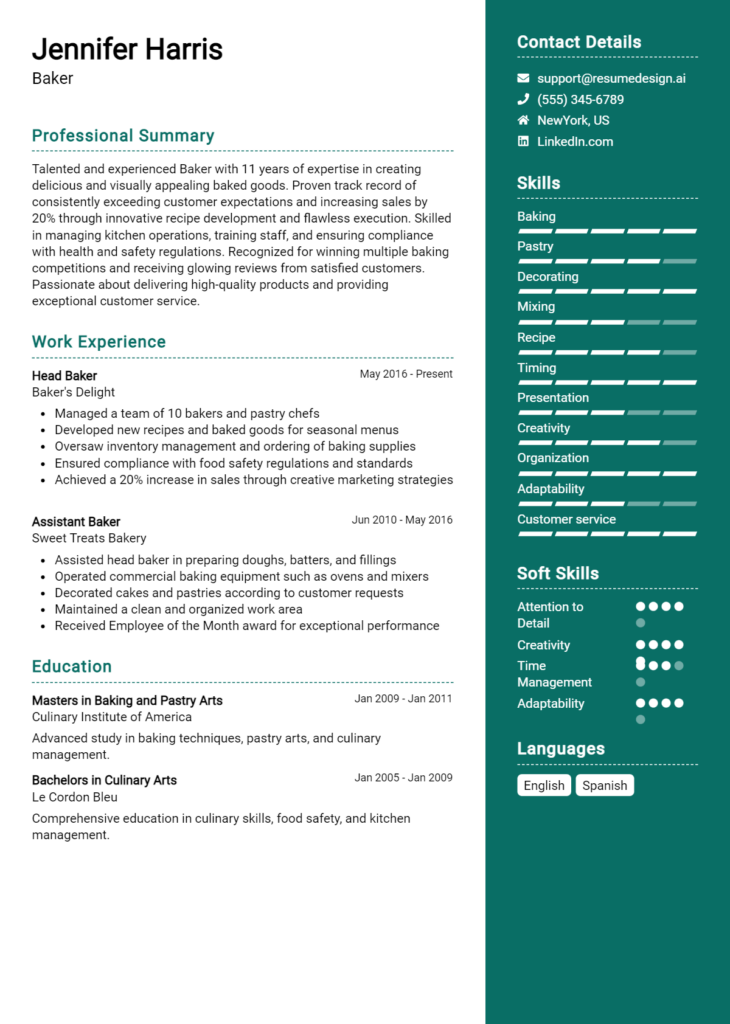 Baker Resume Example