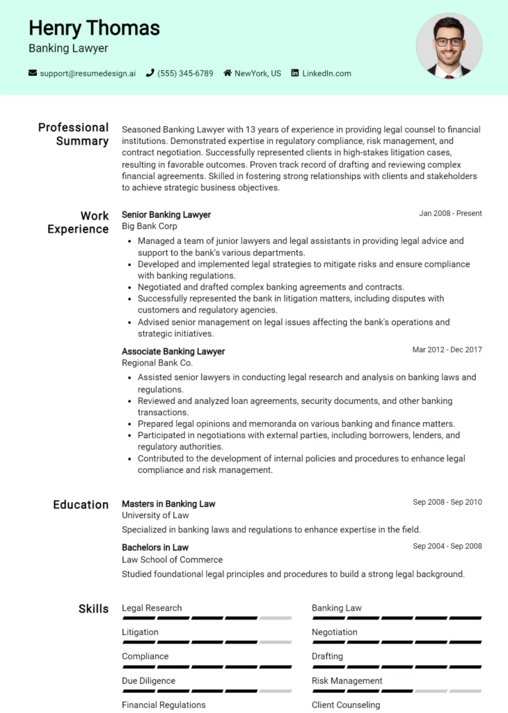 Banking Lawyer Resume Example