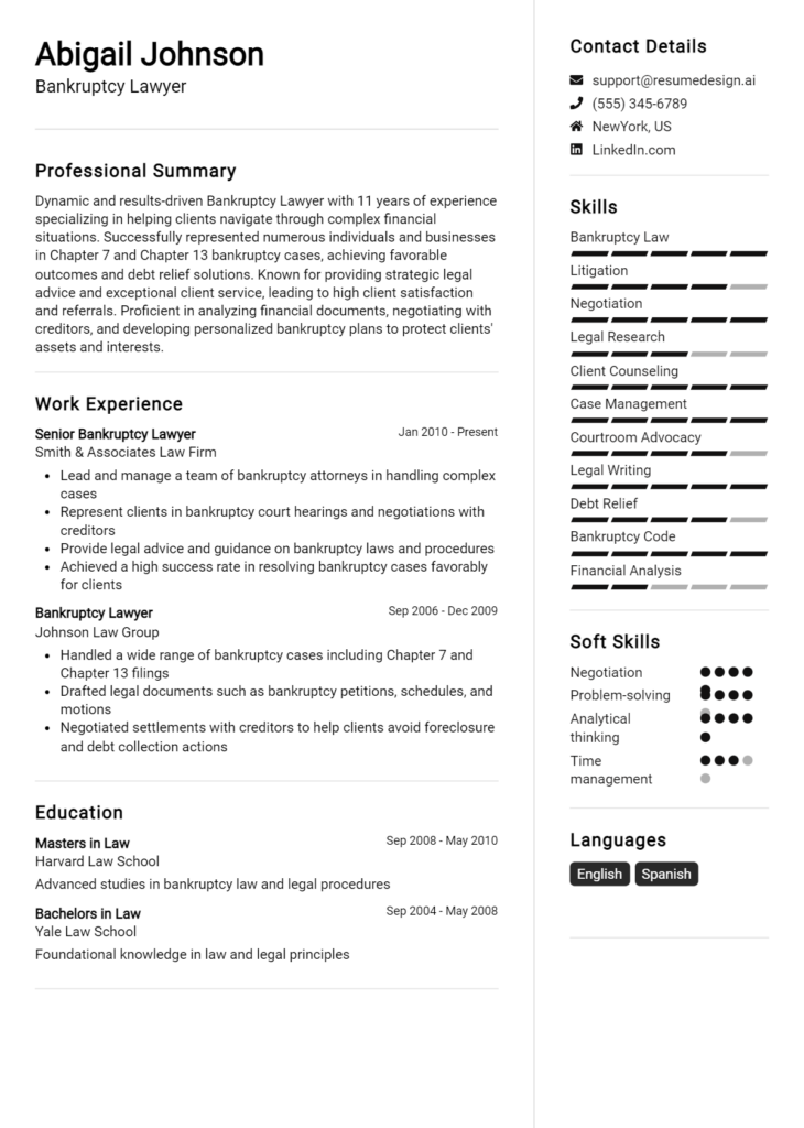 Bankruptcy Lawyer Resume Example