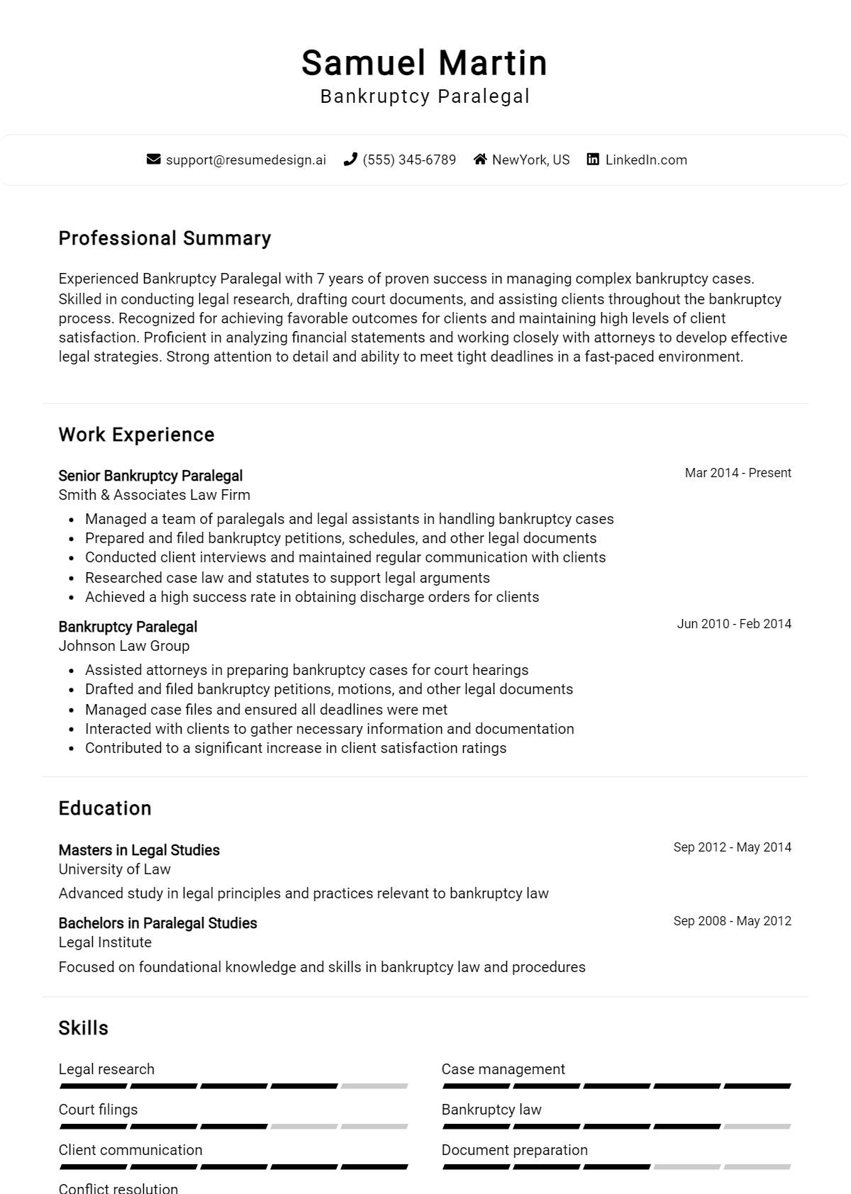 Bankruptcy Paralegal Resume Example