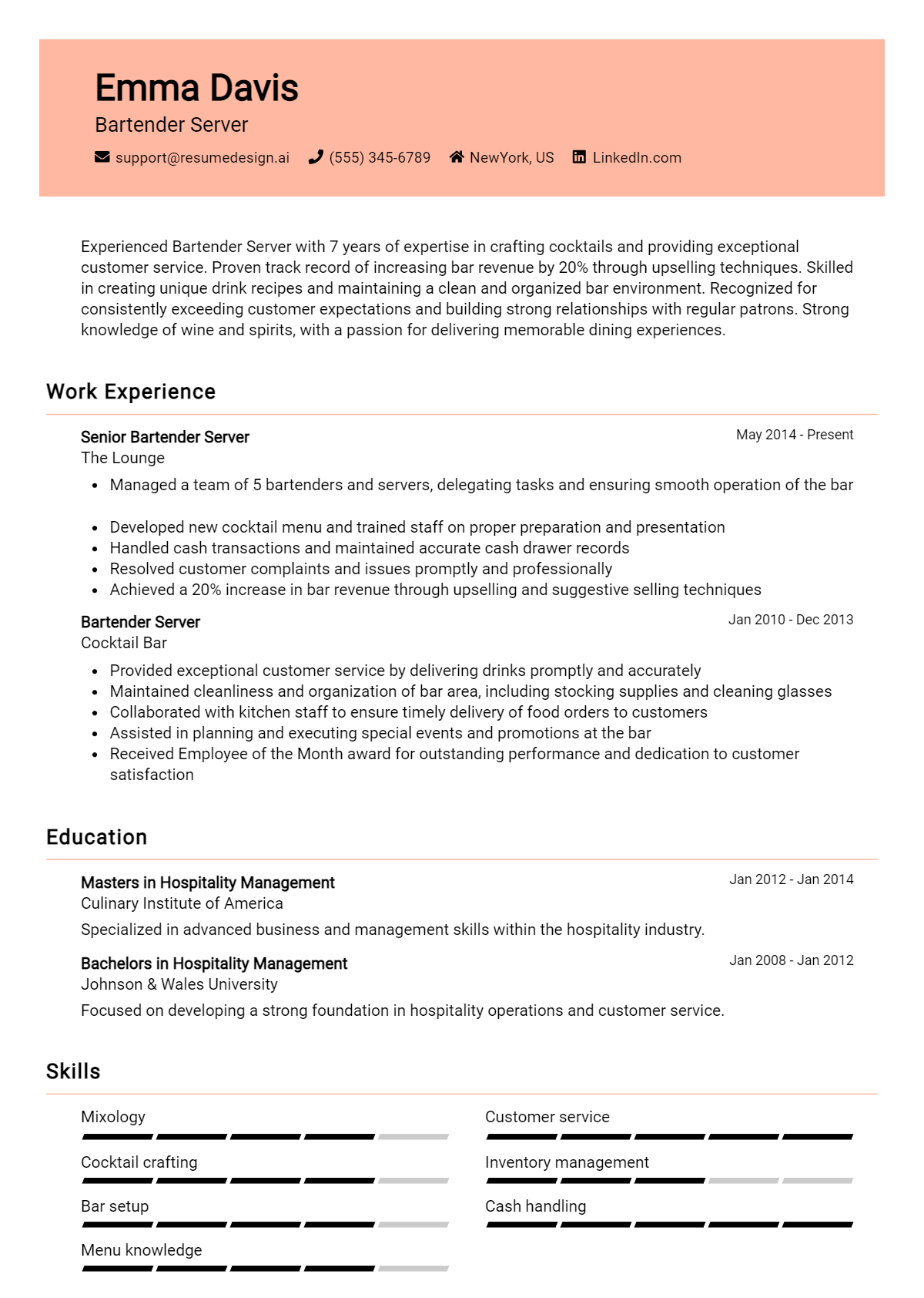 Bartender Server Resume Example