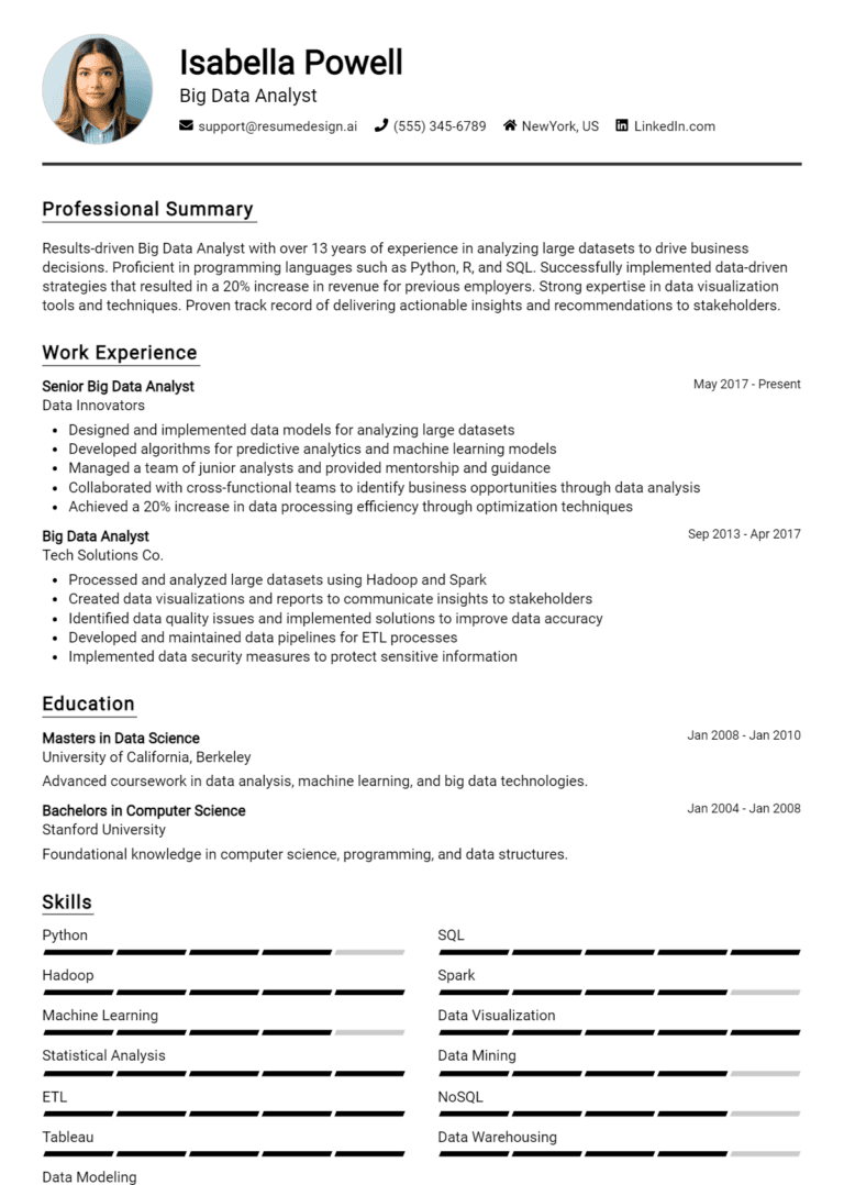 23 Big Data Analyst Resume Examples And Templates for 2025