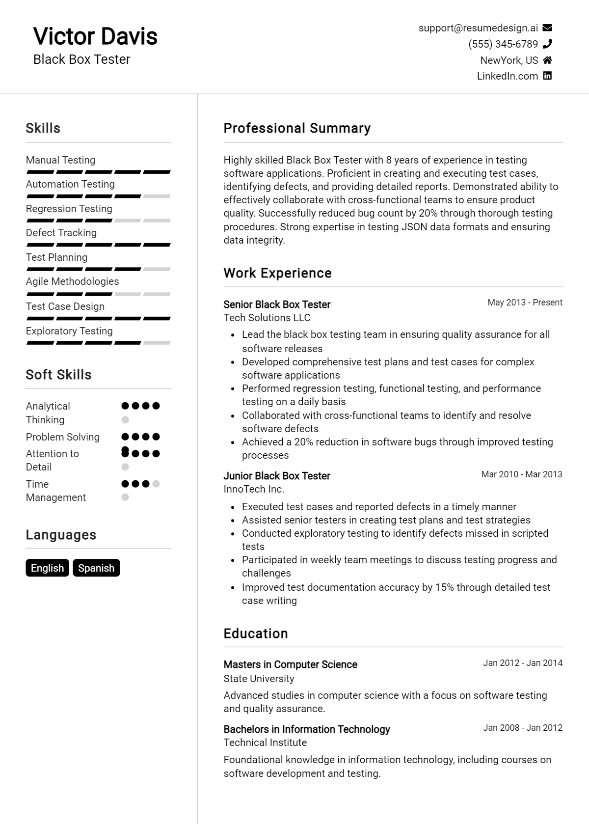 Black Box Tester Resume Example