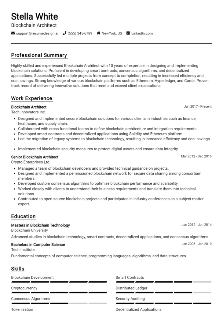 Blockchain Architect Resume Example