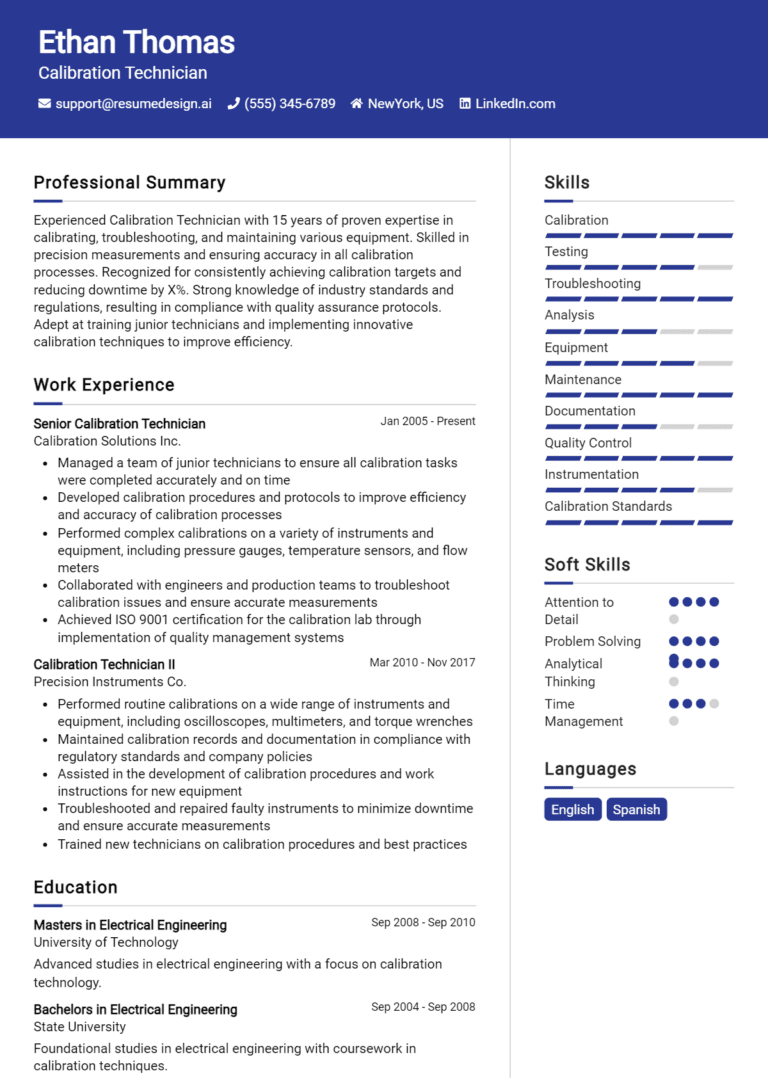 10 Calibration Technician Resume Examples And Templates for 2025