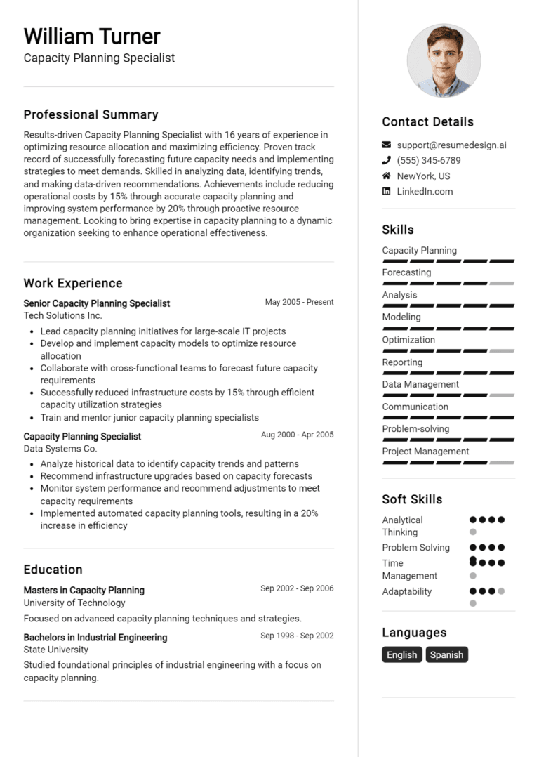 22 Capacity Planning Specialist Resume Examples And Templates for 2025
