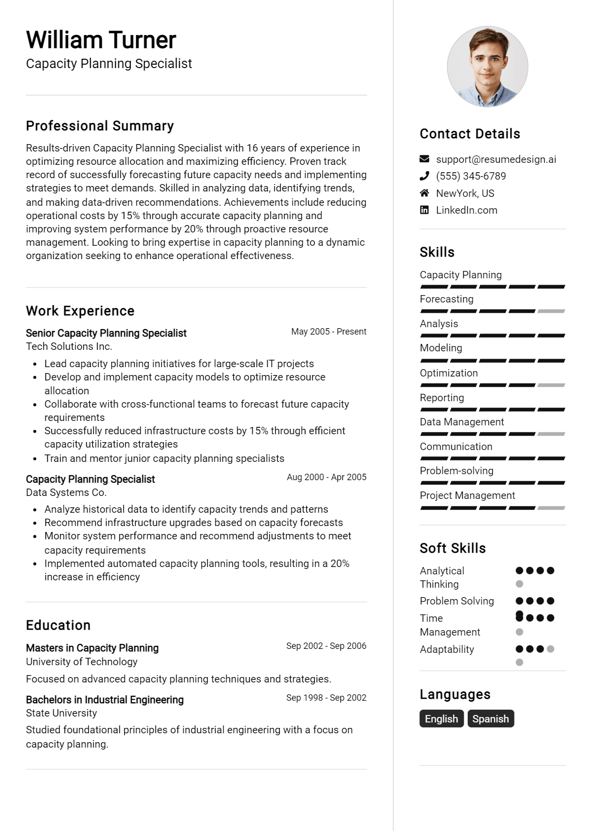 Capacity Planning Specialist Resume Example