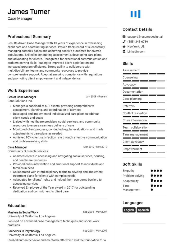 Case Manager Resume Example