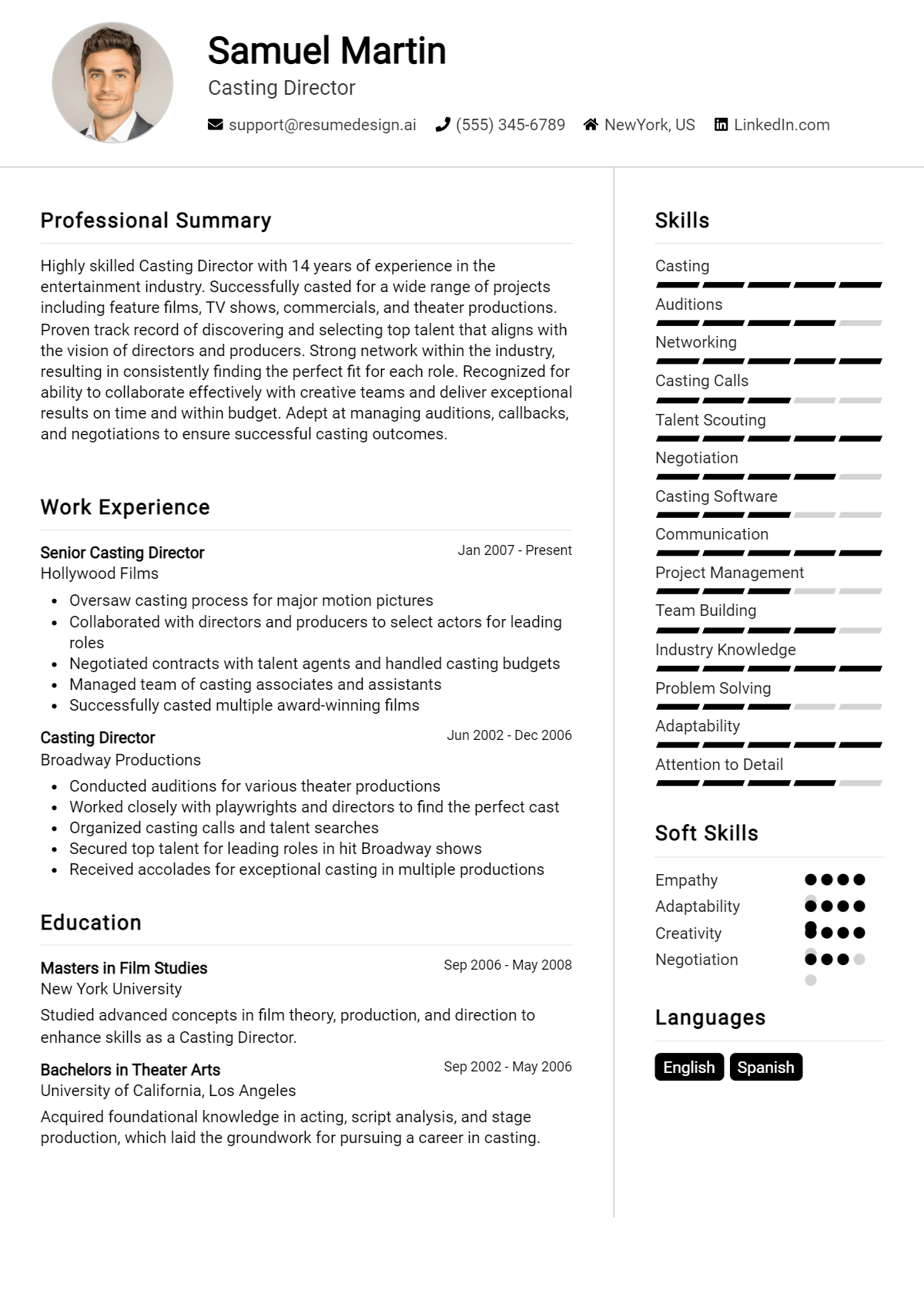 Casting Director Resume Example