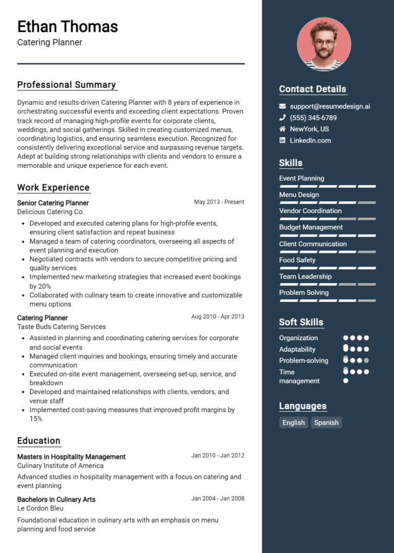 7 Catering Planner Resume Examples And Templates for 2025: Top Tips