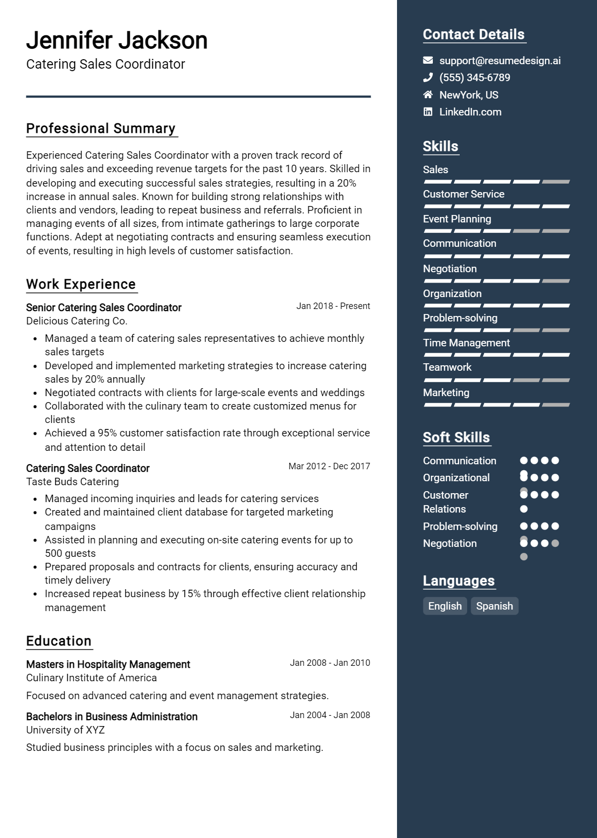 Catering Sales Coordinator Resume Example