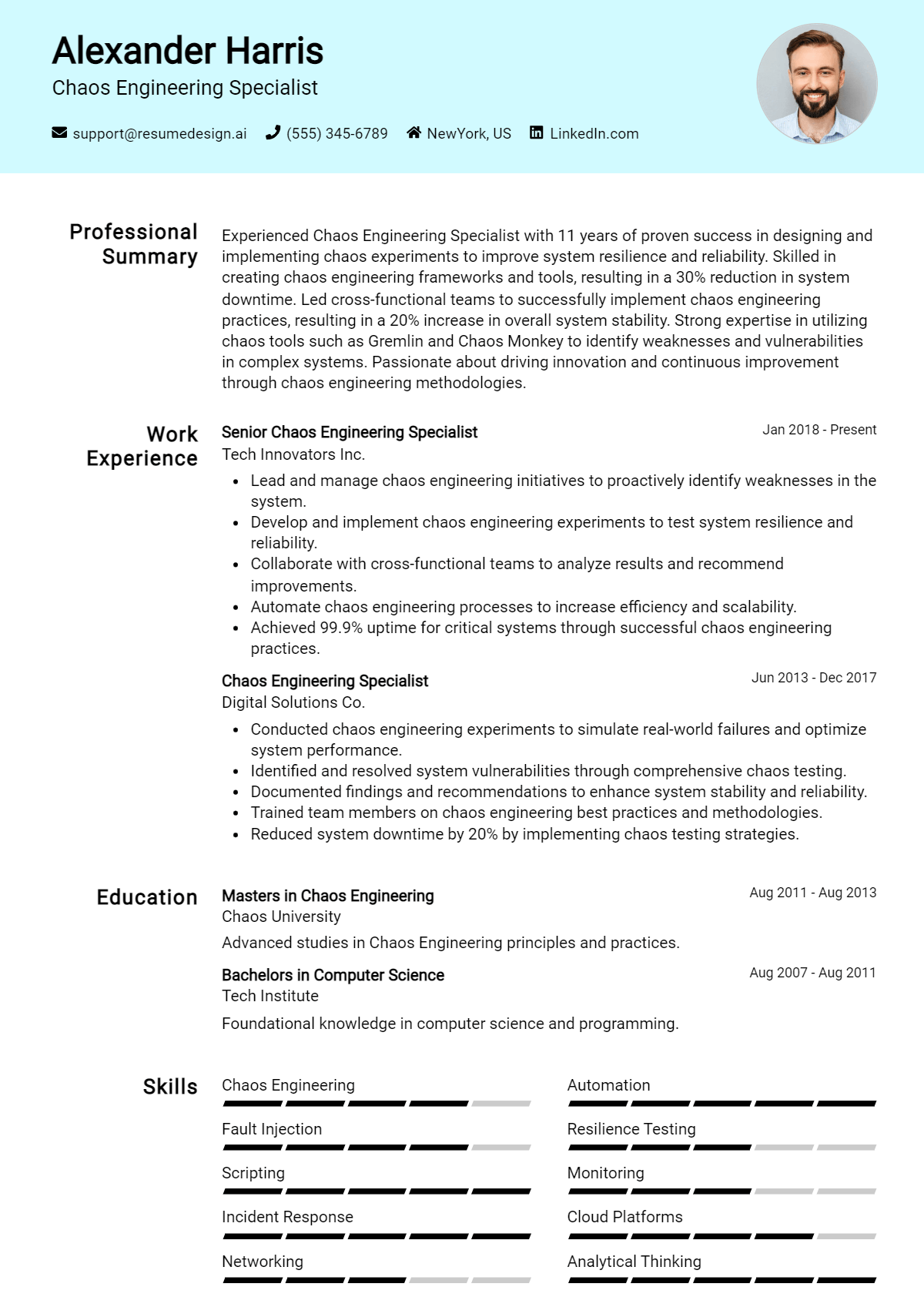 Chaos Engineering Specialist Resume Example