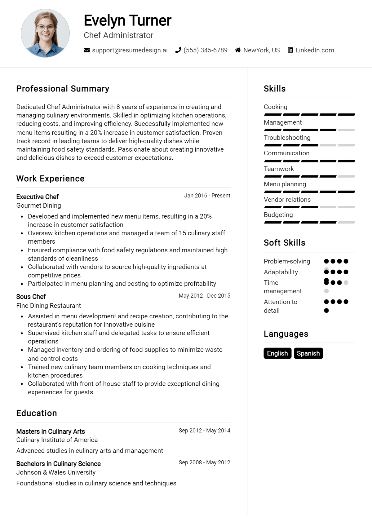 Chef Administrator Resume Example