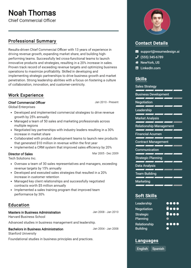 Chief Commercial Officer Resume Example