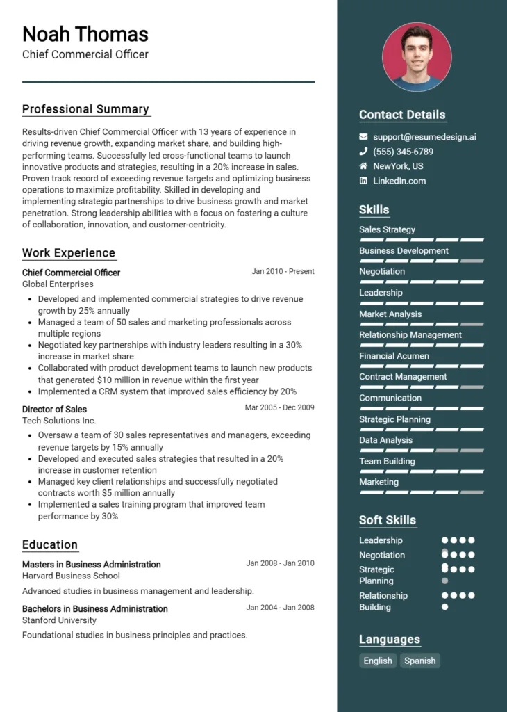 Chief Commercial Officer Resume Example