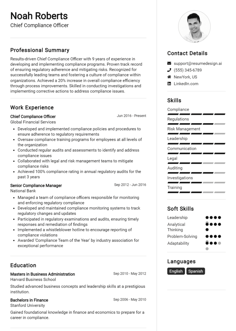 16 Chief Executive Officer Resume - Chief Compliance Officer Resume Example 768x1078