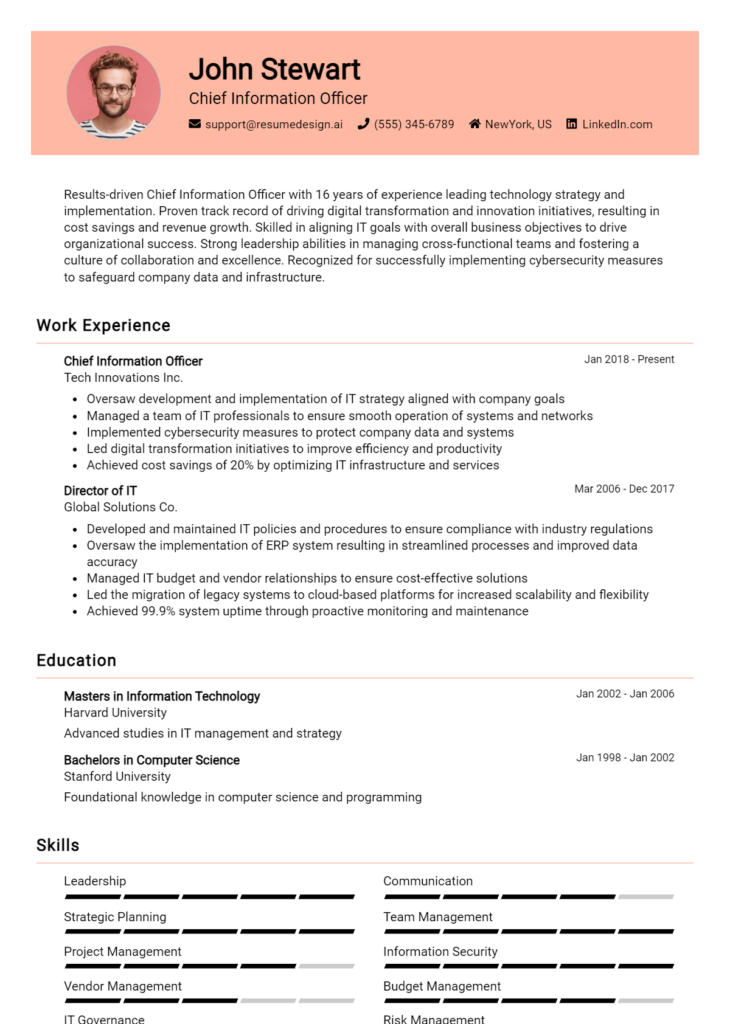 Chief Information Officer Resume Example