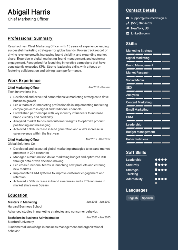 Chief Marketing Officer Resume Example