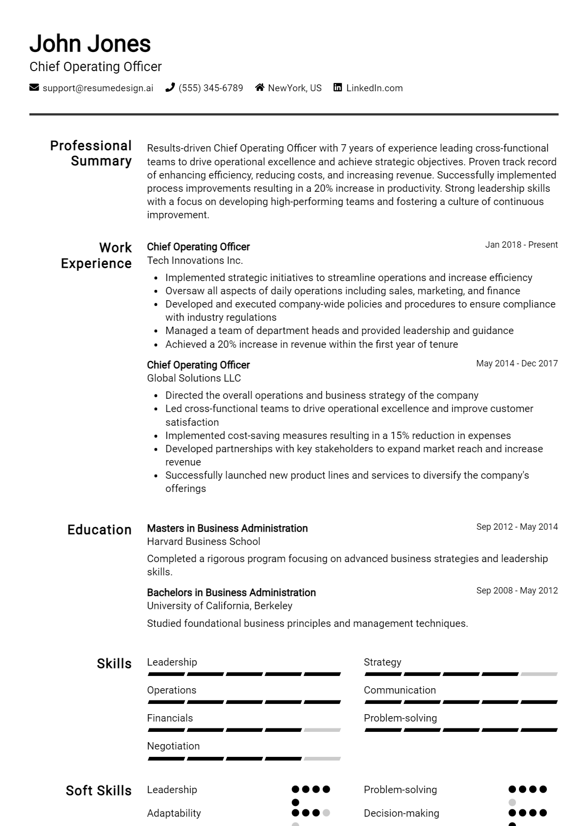 Chief Operating Officer Resume Example