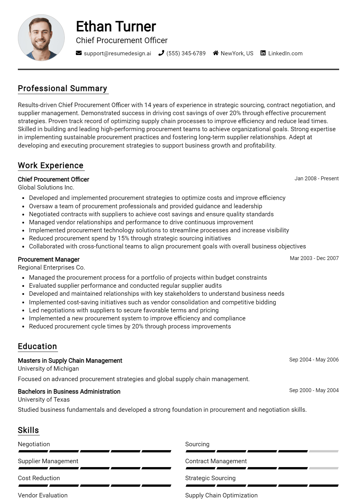 Chief Procurement Officer Resume Example