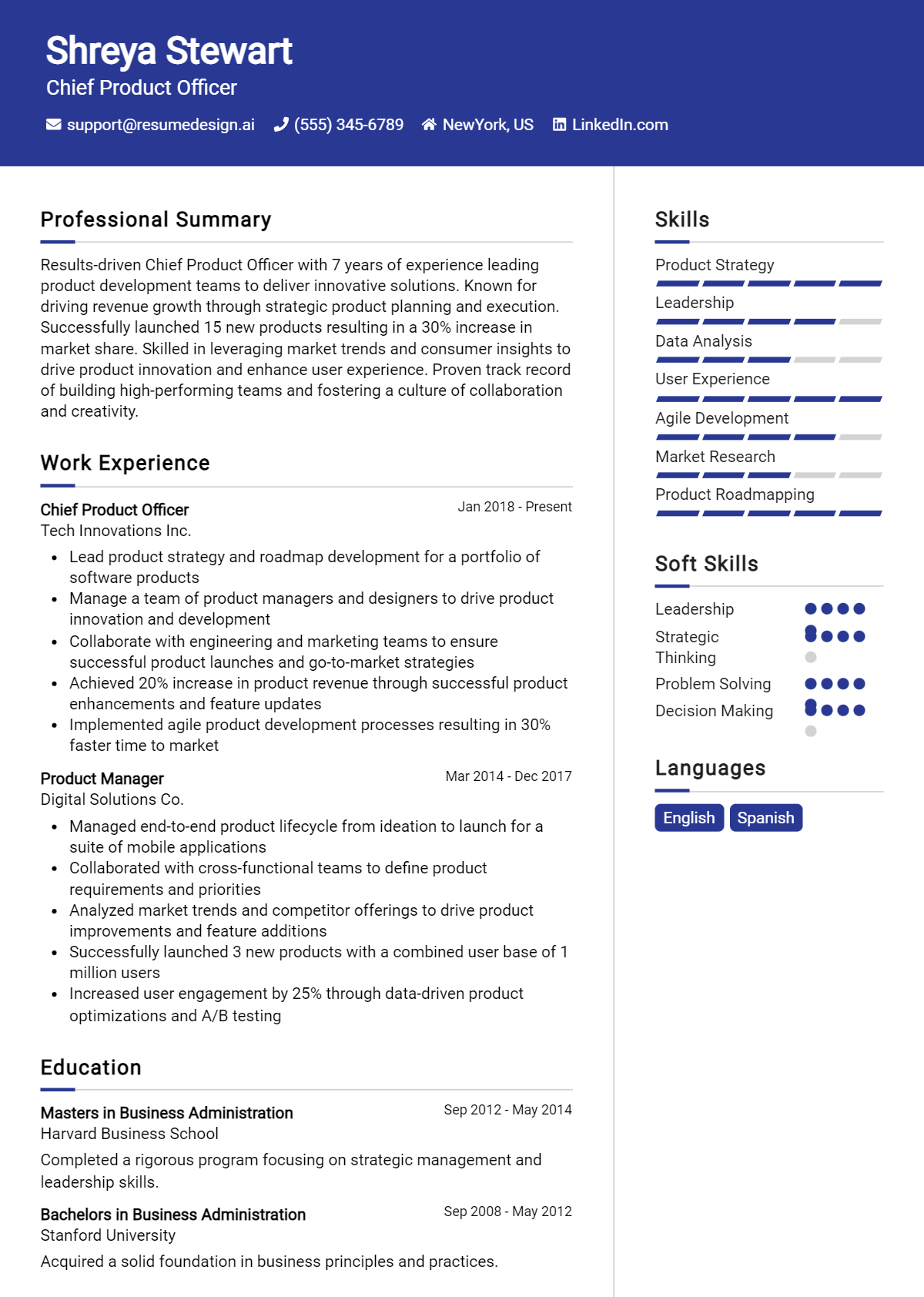 Chief Product Officer Resume Example